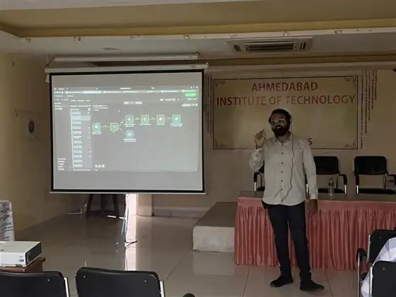 Anand Shrivastava teaching an AI agent workflow at AIT Ahmedabad